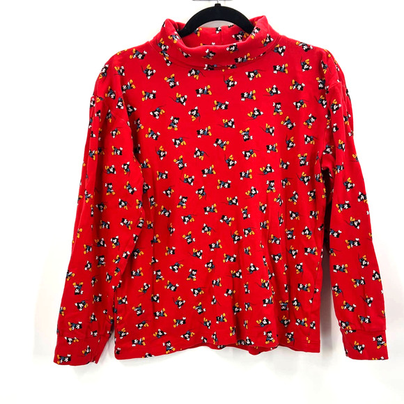Disney Mickey Mouse Vintage Mickey Co Moc Turtle Neck Sweater Large 100% Cotton - Picture 1 of 9